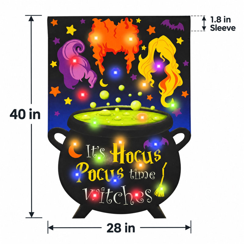 Drapeau de jardin lumineux solaire Hocus Pocus Halloween
