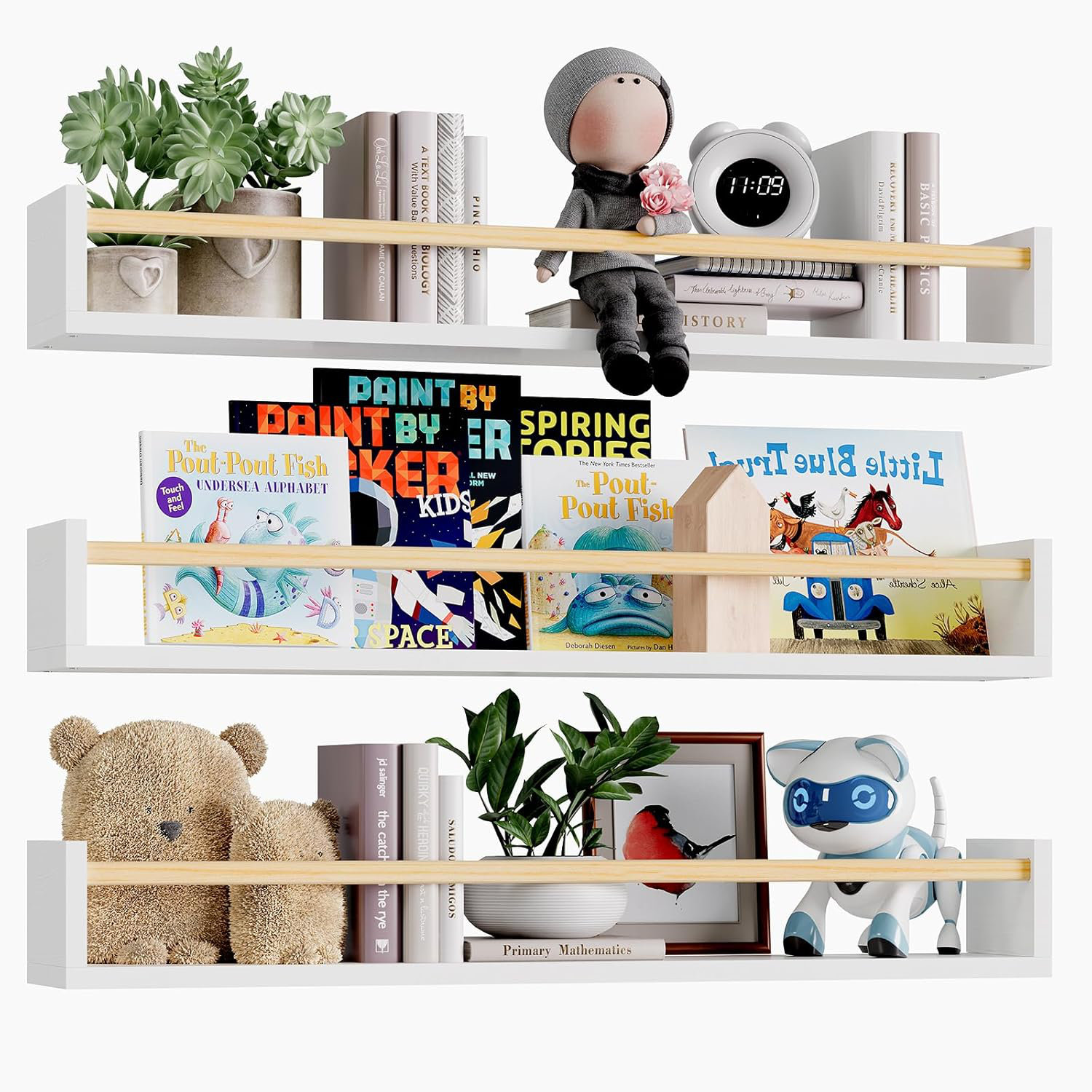 Hokku Designs Floating Bookshelves For Nursery And Kids Room - Set Of 3 ...