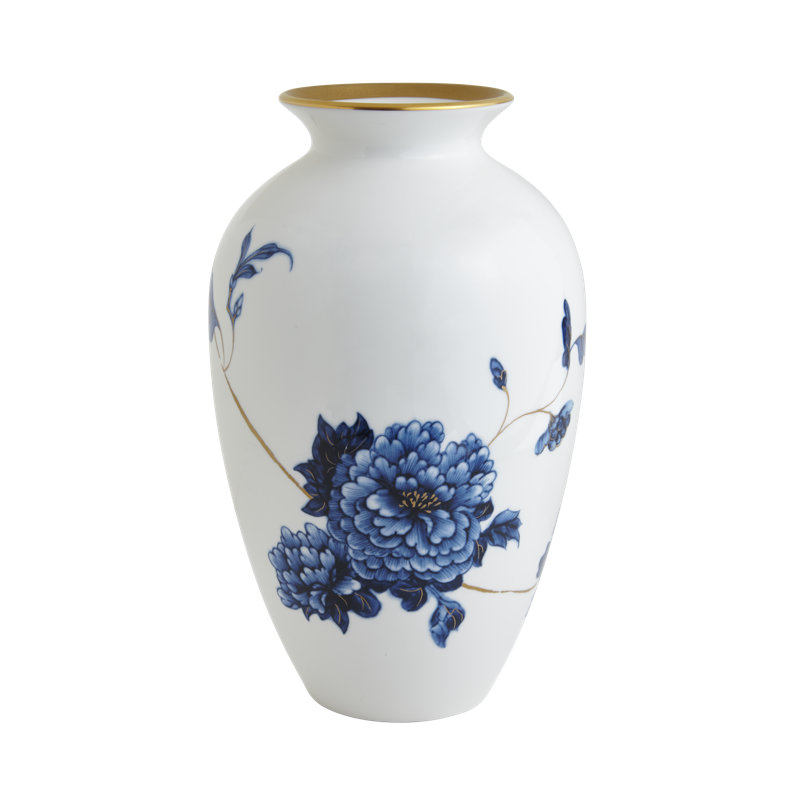 Vase de table blanc / bleu / or 12 po