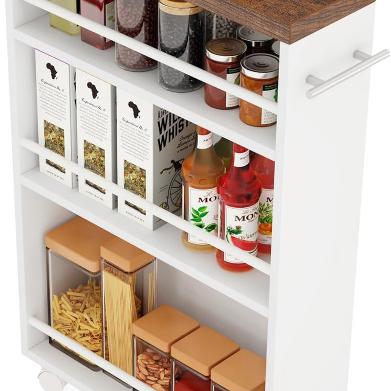 20-Inch Slim 4-Tier Rolling Utility Cart with Wheels, Narrow Kitchen and Bathroom Storage Organizer, Mobile Shelving Unit for Small Spaces