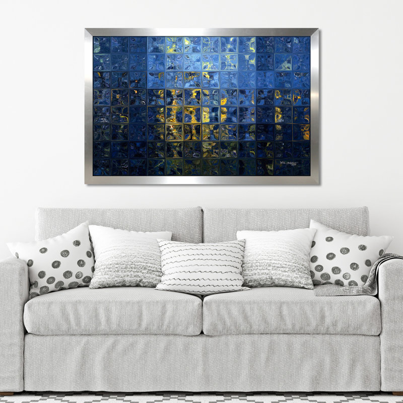 « méditerranéen », reproduction d’art sur toile, H 21,5 po x l 27,5 po x P 0,75 po, Encadrement argenté