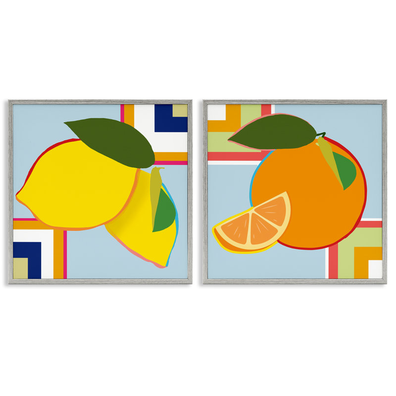 Ensemble de 2 giclées encadrées géométriques aux agrumes, design par Daniela Santiago, H 12 po x l 24 po