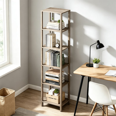 Bibliothèque 6 niveaux, bibliothèque étroite pour petits espaces, bibliothèque empilable DIY, style industriel pour salon, bureau, bureau, vestibule