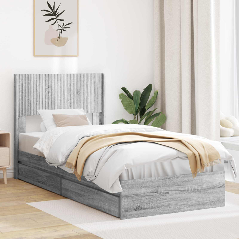 Bed Frame, European Single (90 x 200 cm), Grey Sonoma