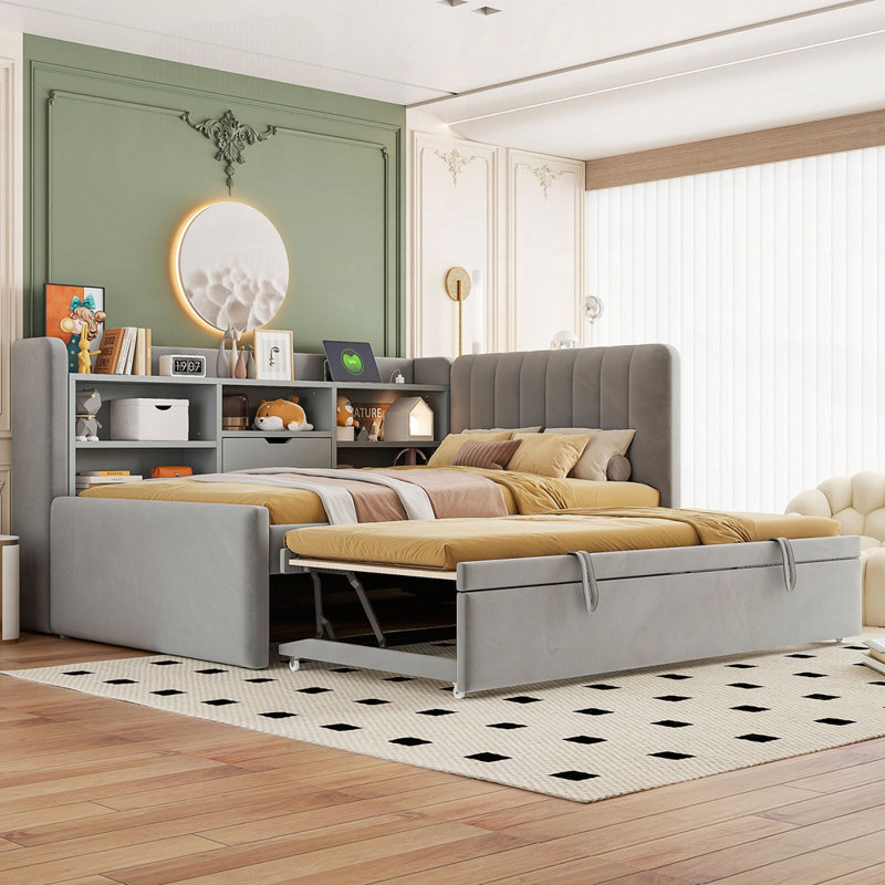 Lit de jour rembourré polyvalent avec des fonctionnalités avancées pour une utilisation optimale, gris