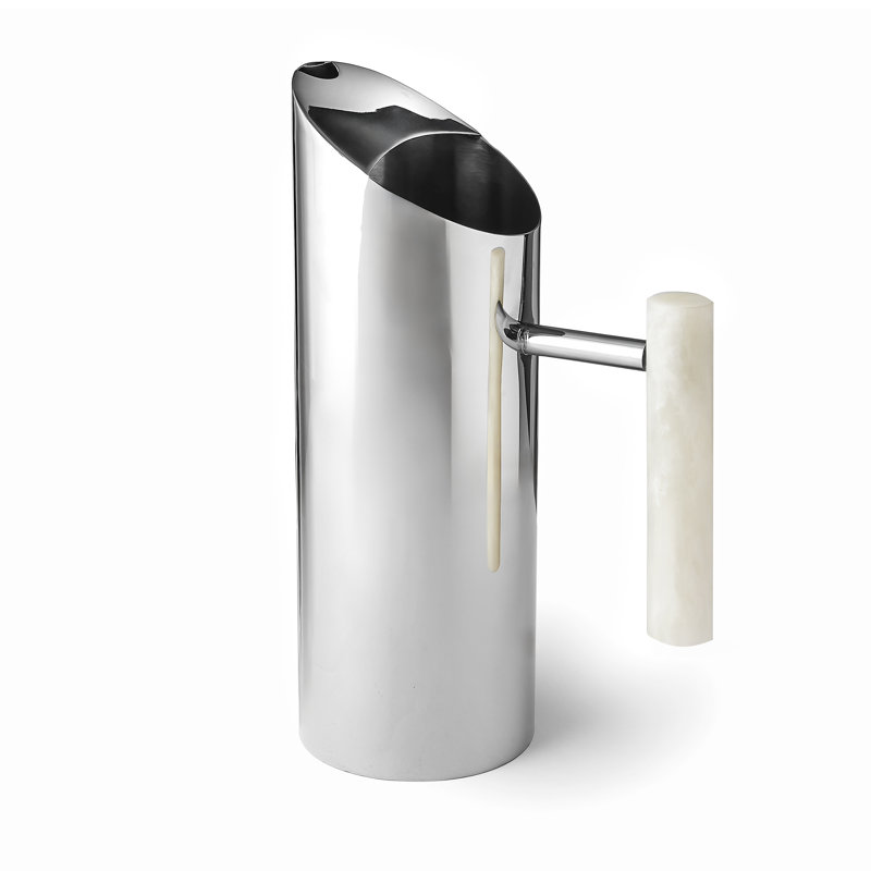 Pichet en résine azur blanc mat et acier inoxydable, Blanc / argenté
