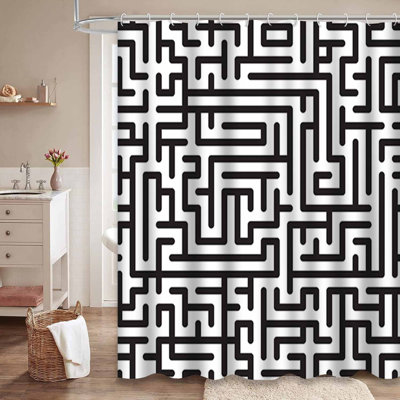 Rideau de douche noir avec 12 crochets