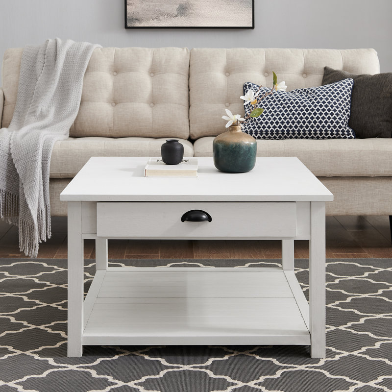 Table basse à 1 tiroir avec rangement Cadhla, Blanc brossé