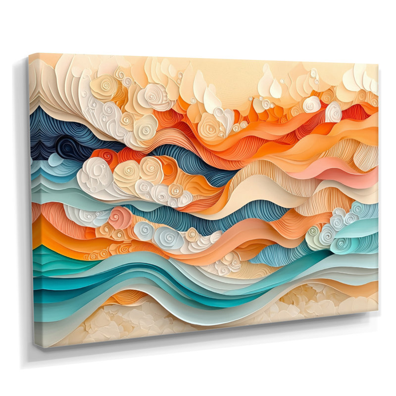 Abstrait corail vagues océaniques de l'éternité IV - art mural corail, H 12 po x l 20 po, Toile tendue, Ne s’applique pas
