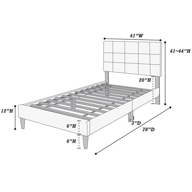 Modern Twin Bedroom Bed - 12 Slat Stable Support, Adjustable , Linen, Intriguing Biscuit Tuft Size Solid Construction, Headboard, Cozy Captivating