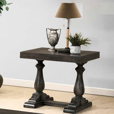 Table de bout rectangulaire en bois massif gris, style transitionnel, l 27 po x l 23 po, H 24 po