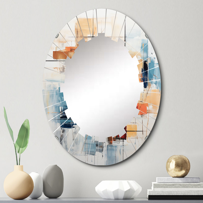 Colourful Mid Century Retro Reflections III - Mid-Century Wall Mirror Oval, 30 po x 20 po