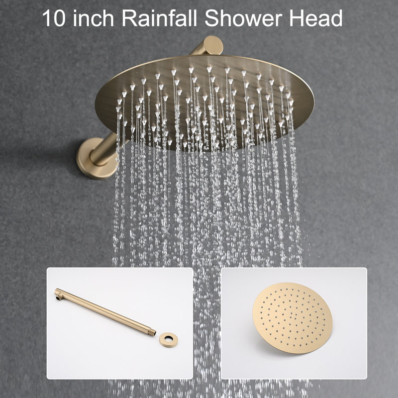 10 Inches Wall Mounted Shower, High Rain Head And 5 Handheld, Silver Brass