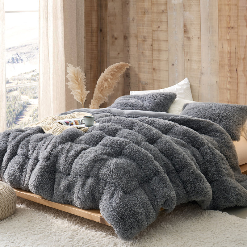 Byourbed Badland Wolf Coma Inducer® - Oversized Queen Faux Fur Comforter Set, Black & Brown