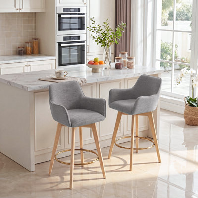Wylee 26.6" H Swivel Full Back Upholstered Counter Stool with Solid Wood Frame & Arms