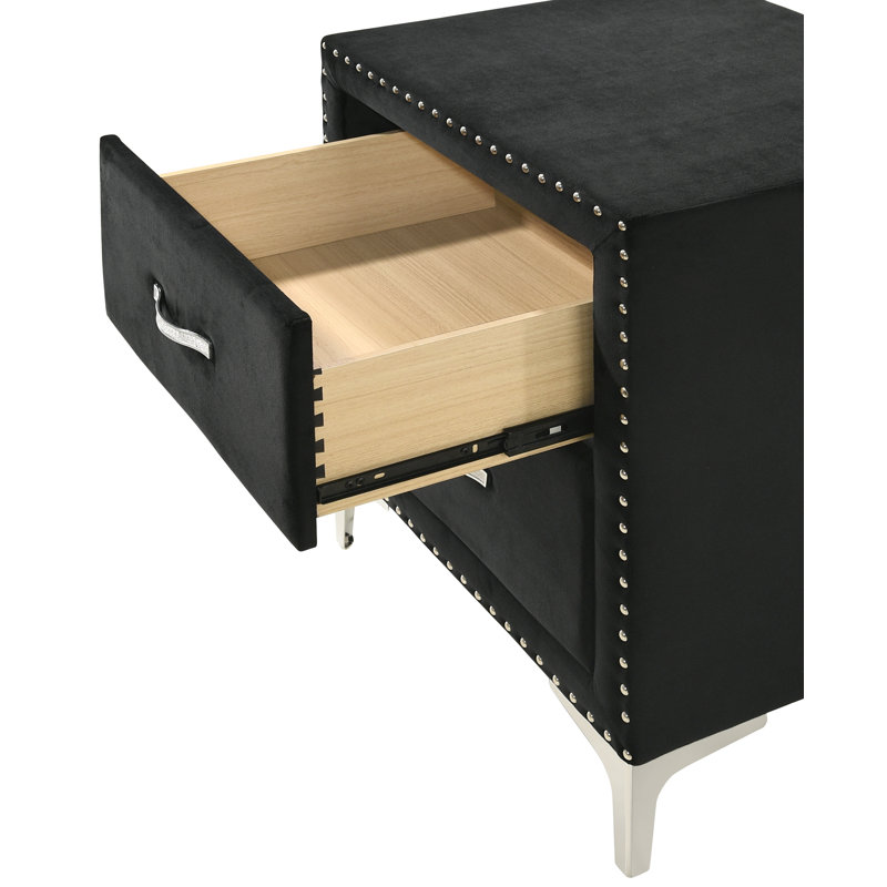 Ensemble de chambre à coucher Rosmini, Noir, Très grand, 5 pièces : lit, table de chevet, commode, miroir
