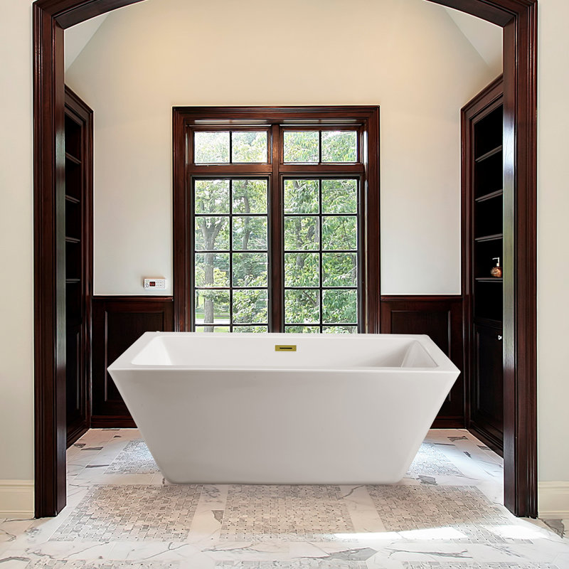 Freestanding Soaking Acrylic Bathtub, Polished Gold