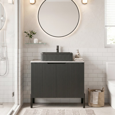 Meuble-lavabo autoportant en bois aggloméré 30 po avec lavabo en céramique et 2 portes noir