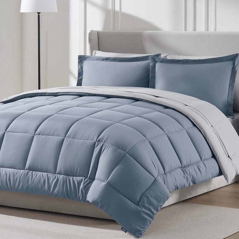 Bed-in-A-Bag Reversible Comforter Set with Bed Sheets, Stone Blue, California King Comforter + 7 Additional Pieces