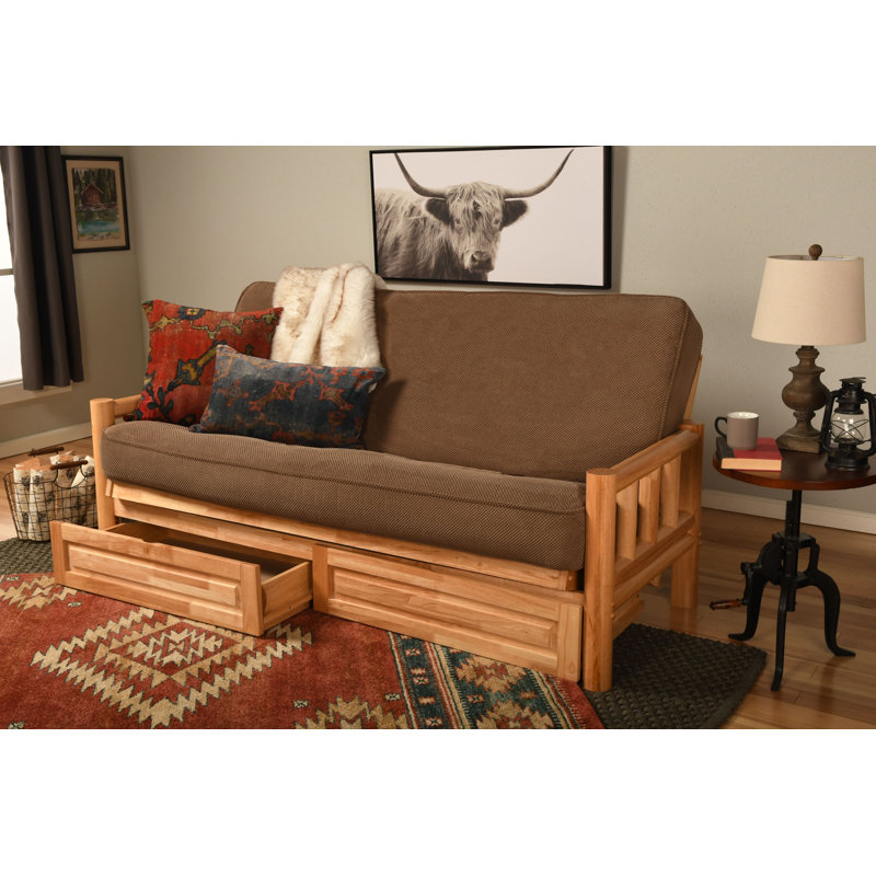 Stratford Full / Double 81'' Upholstered Futon And Mattress, Natural, Marmont Mocha