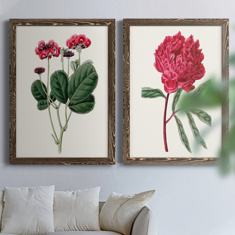 Toile encadrée rosée Blooms II, H 31,5 po x l 47 po x P 1,5 po, Toile avec cadre en noyer, Pas de tapis