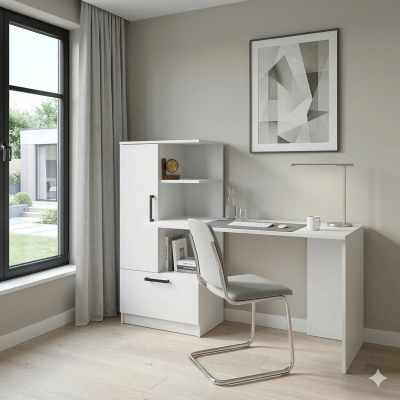 Computer Desk With Shelves And Storage Cabinet –, White