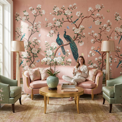 Peacock Wallpaper Floral Vintage Wall Mural