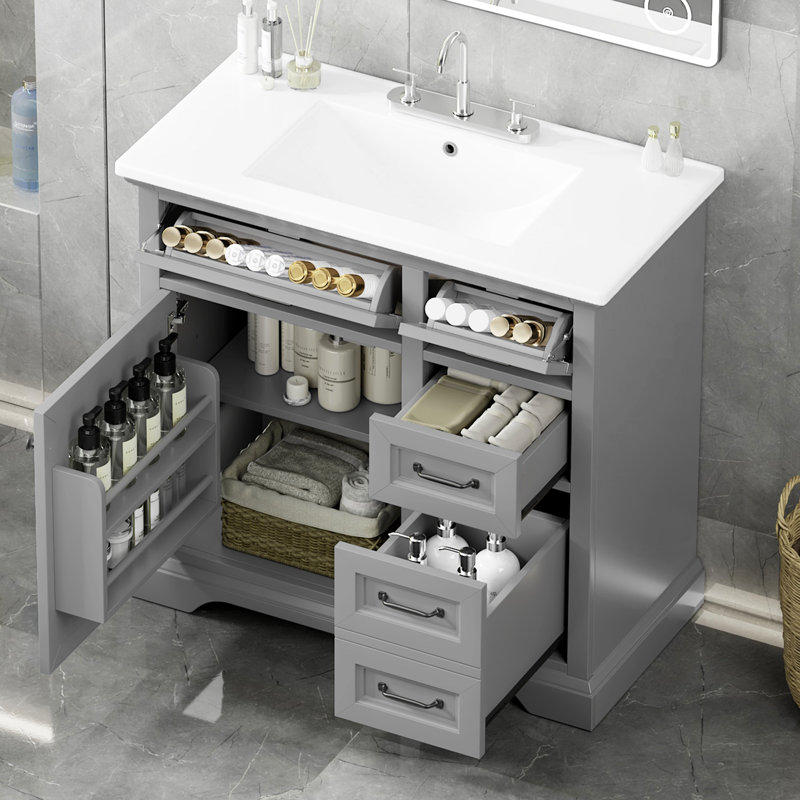 Essey 36'' Bathroom Vanity With Ceramic Sink, Black, Light Gray