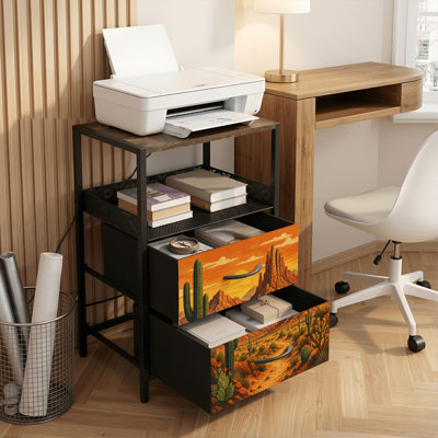 Table de chevet 2 tiroirs avec station de charge, table de chevet pour chambre avec ports USB et amp; Imprimé noir Outlet