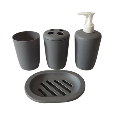 plastic cup 4 Piece Bathroom Accessory Set With Soap Dispenser Pump Toothbrush Tumbler And Soap
