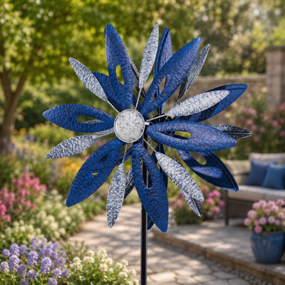 Adjustable Height Outdoor Wind Spinner, 24" Large Metal Kinetic Yard Art, Rustproof & Weather Resistant Garden Stake