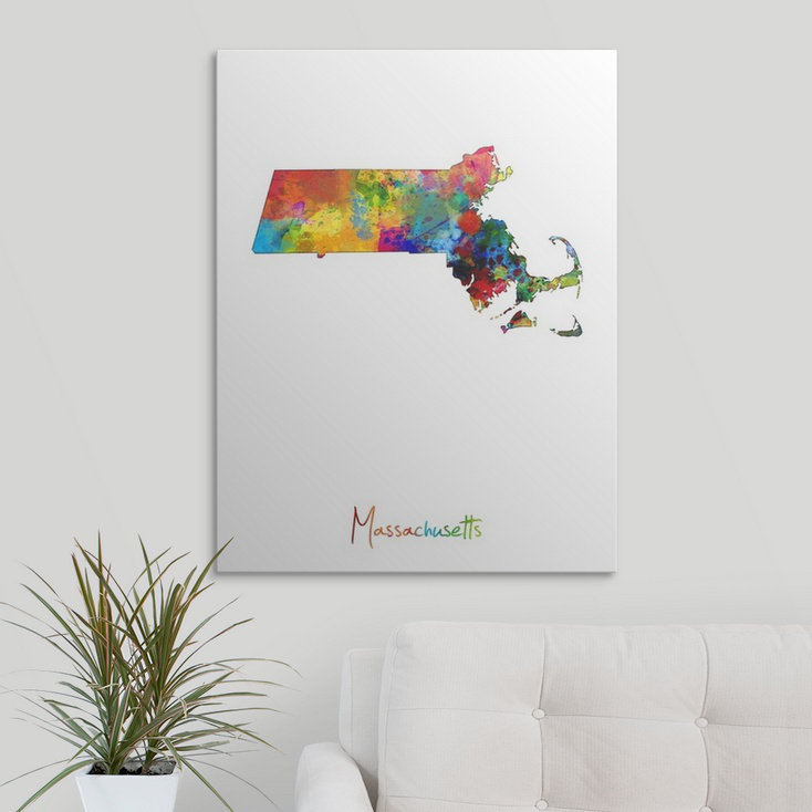 «Francy Massachusetts Map» par Michael Tompsett, reproduction de Francy, H 36 po x l 27 po x P 1,5 po, Toile