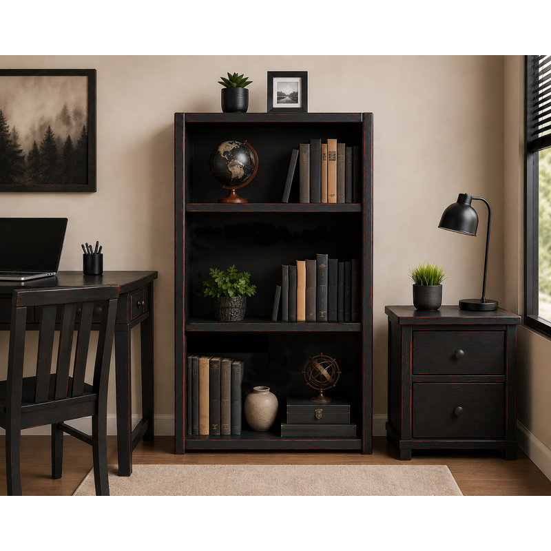 McKaylah Bookcase, European Burnt Black, (2 Shelf) 48” H x 32” W x 13” D