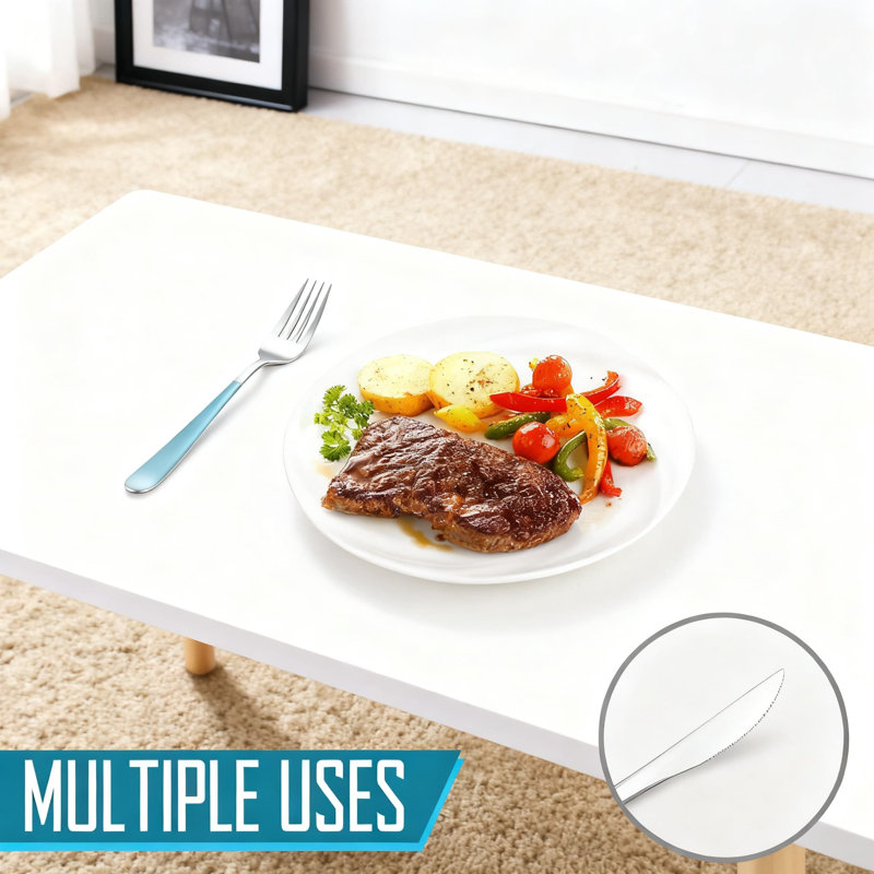 Ensemble de couverts 20 pièces en acier inoxydable avec poignées bleues polies miroir, service pour 4 avec fourchette et cuillère