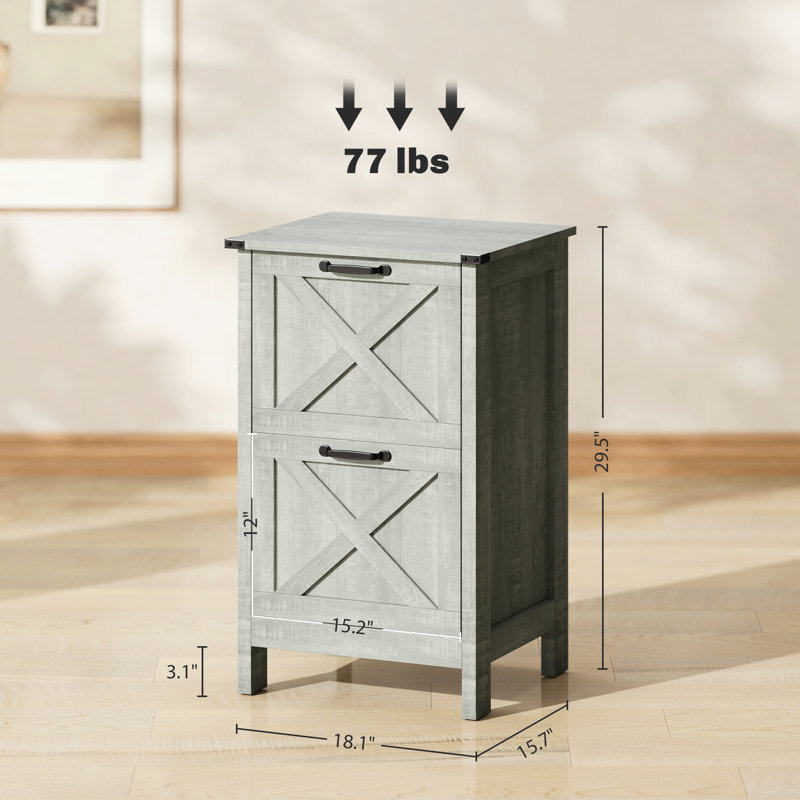 Classeur de bureau gris de conception rustique, 2 tiroirs avec barres réglables, basculement, glissement en douceur pour une organisation dans un tiroir de style, barres de format A4 / lettre, stabilité de basculement, efficacité au travail