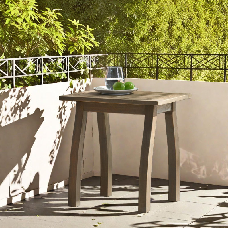 Outdoor Slatted Acacia Wooden Side Table, Grey