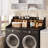 54” Washer Dryer Countertop with LED Light, Wooden Washer Dryer Topper with 2-Tier Shelves and Hanging Rod, Black-128907057