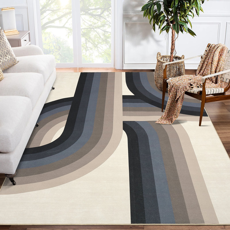 Moderen Machine Washable Rug with Rubber Backing for Living Room Abstract Non-Slip Area Rug Indoor Carpet Non-Shedding Rug for Bedroom Dining Room Hallway Kitchen Office Playroom Nursery