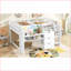 Lit mezzanine double en pin et en panneau de fibres à densité moyenne avec bureau intégré, rangement et amp; Tableau blanc, aucun sommier requis, blanc pour les petites chambres