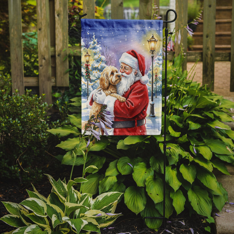 Cockapoo avec le drapeau du jardin du père Noël, Taille du jardin, Cockapoo