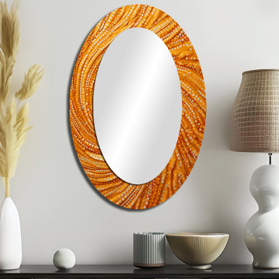 Abstract Abstract Orange Swirl Collages II - Grand miroir mural ovale sur métal