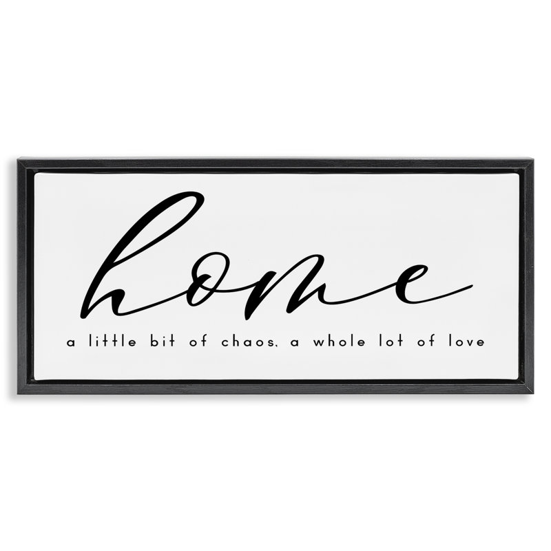 Chaos & Love Phrase Black Framed Floater Canvas Wall Art by Anna Quach, Jet Black Floater Frame, 11" H x 25" W