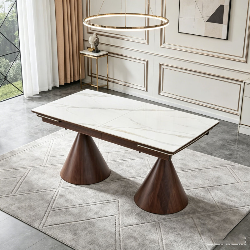Table de salle à manger extensible, White,Wood