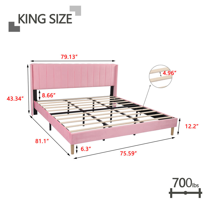 Upholstered Wingback Bed, Pink, King