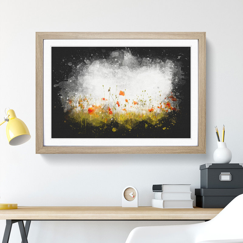 Field of Poppy Flowers - Picture Frame Graphic Art Print, 33cm H x 45cm W x 2cm D, Oak Framed
