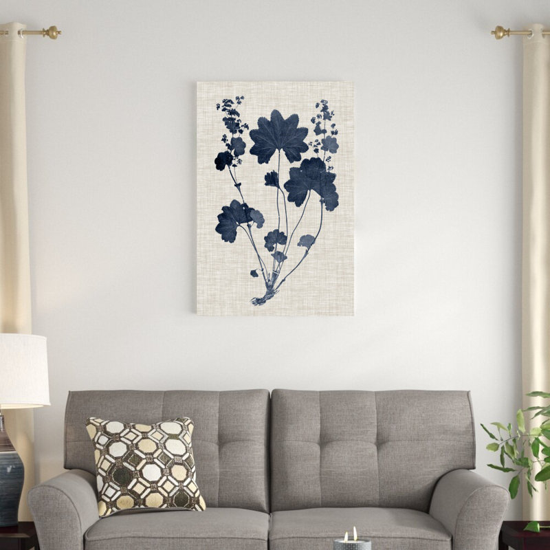 Bleu marine et feuilles de lin III, H 36 po x l 24 po