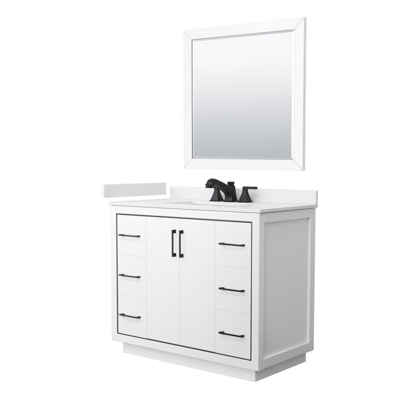 Icon 42" Freestanding Single Bathroom Vanity with Cultured Marble Top, White, Matte Black