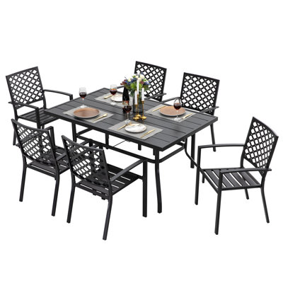 Outdoor 7-Piece Dining Set, Iron Finish, Black
