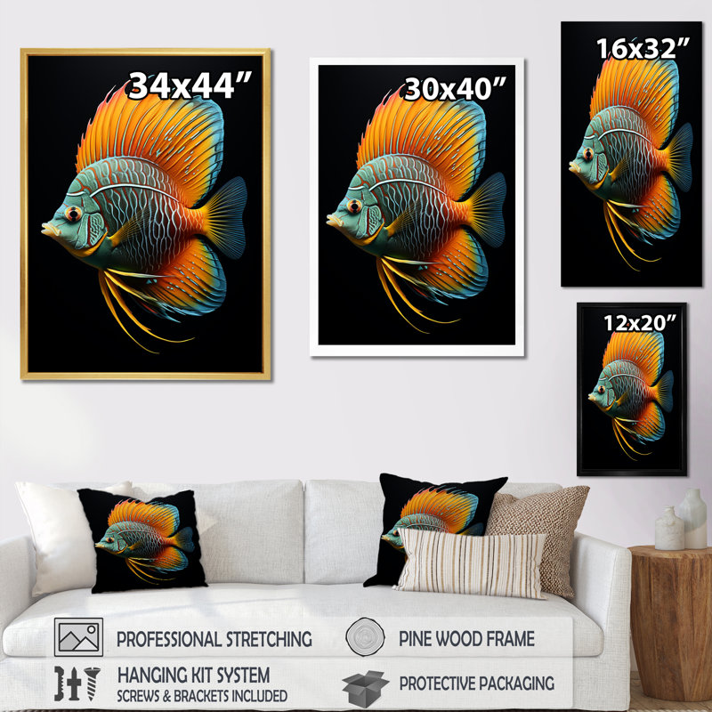 Magnifique poisson papillon bleu et orange VI - salon d'art mural plage et océan, Cadre photo noir simple