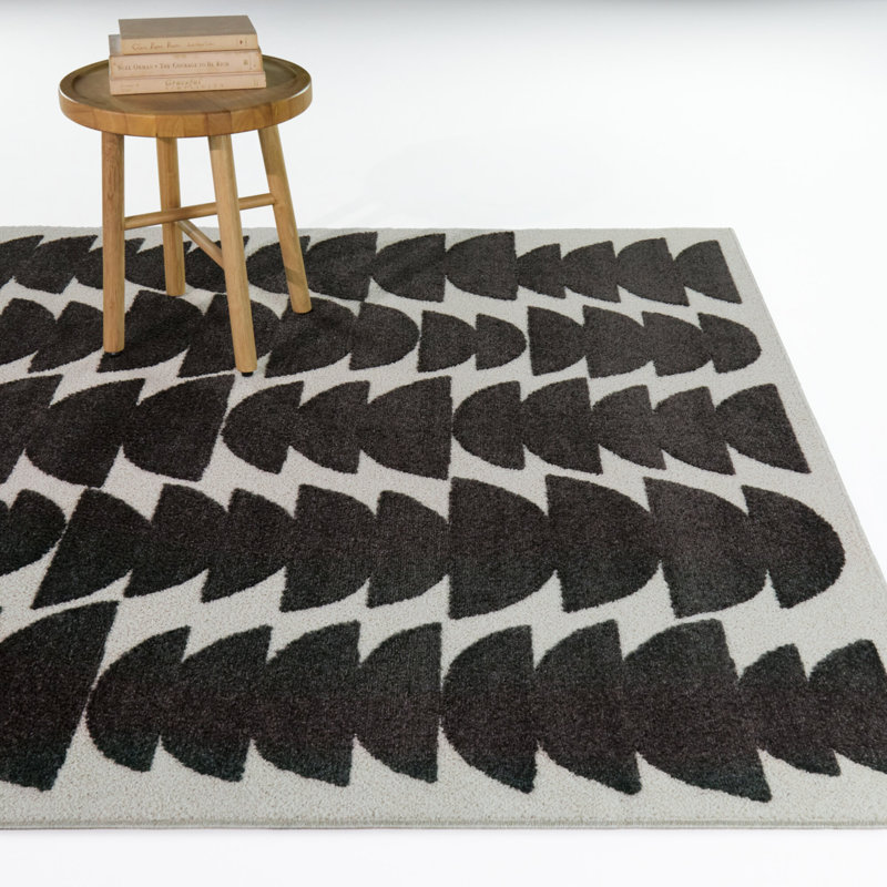 Lucio Charcoal Organic Half Moons Area Rug, Charcoal, 5'3" x 7'